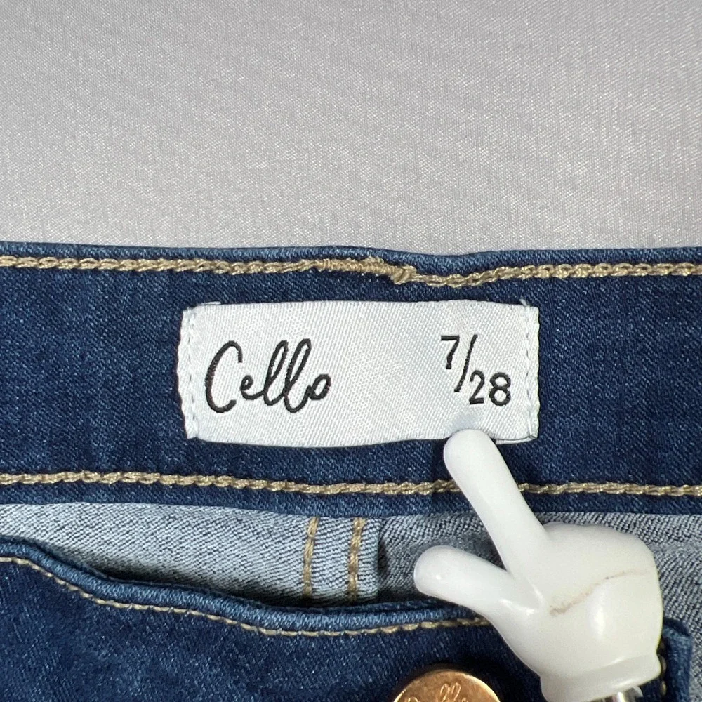 Cello Skinny Jeans Womens 7x28 Blue Whiskered Denim Cotton Medium Wash Mid Rise